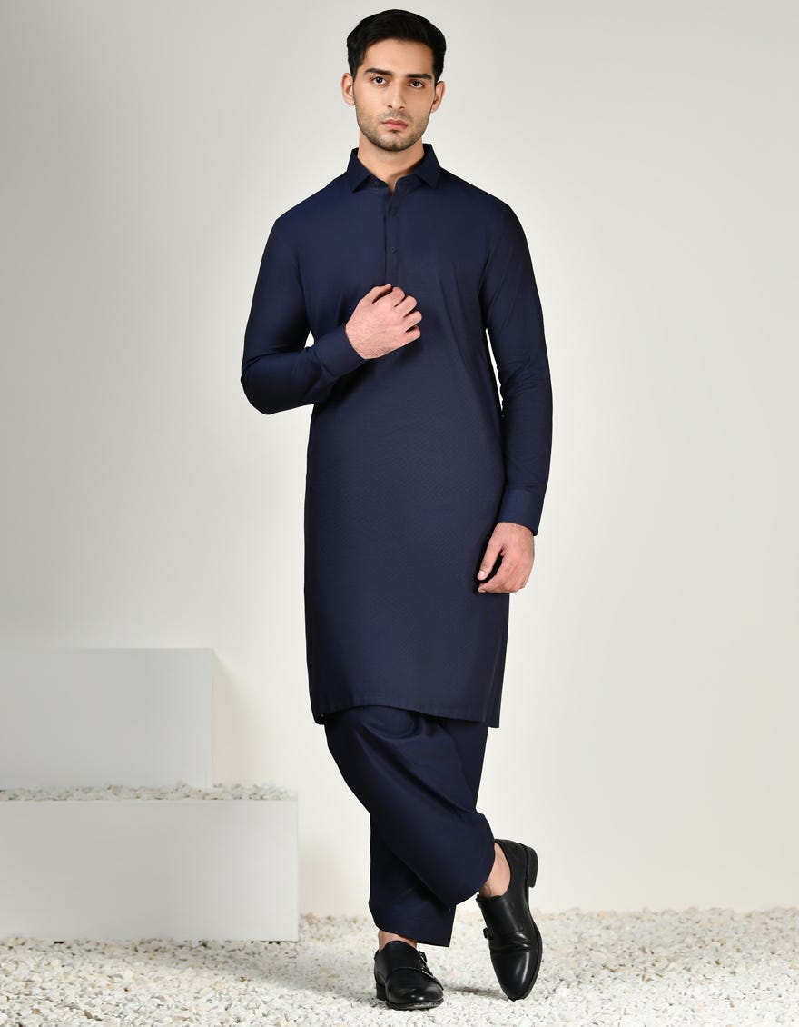 MIDNIGHT BLUE COTTON UNSTITCHED KAMEEZ SHALWAR FABRIC | JJMS-2835
