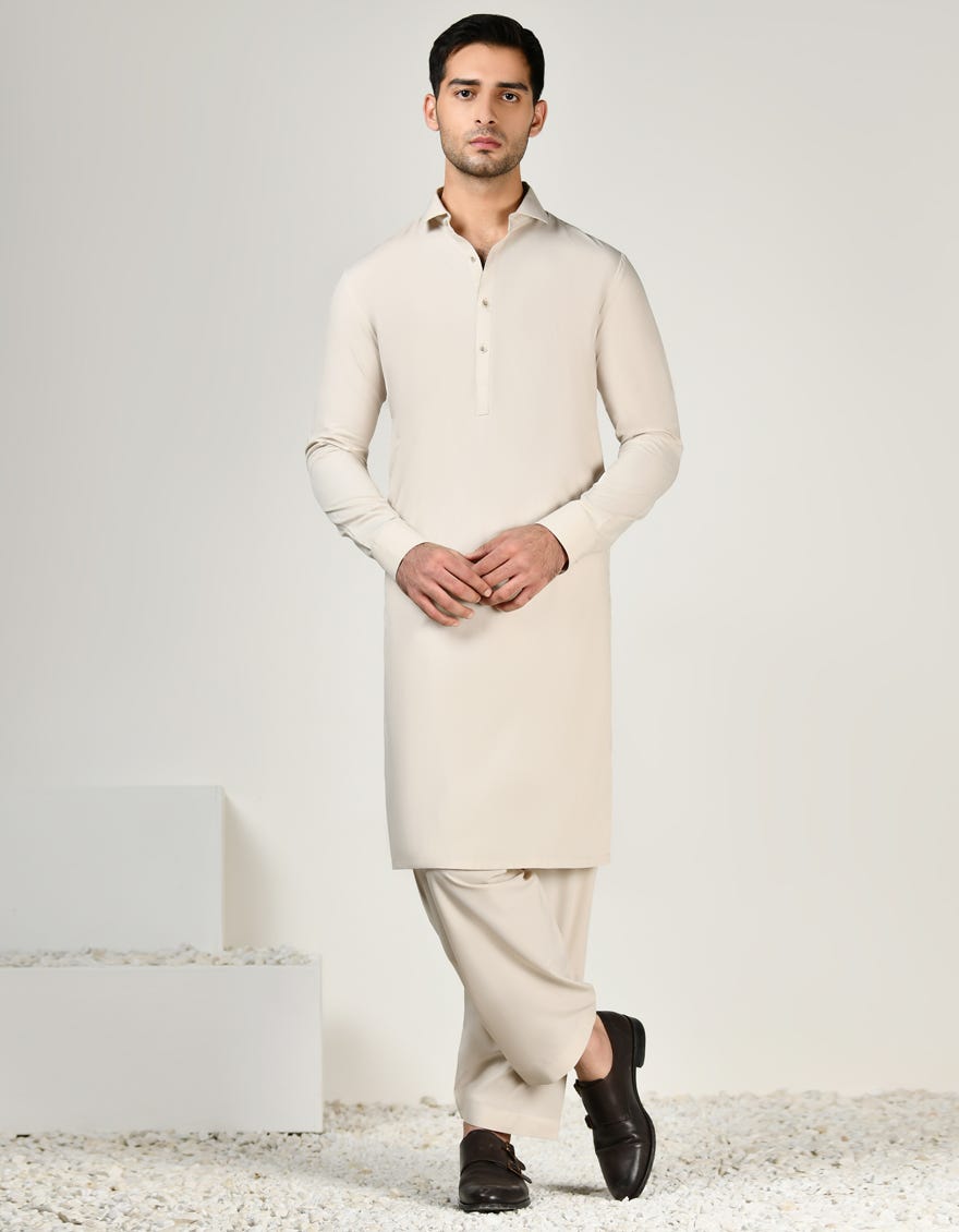 LIGHT BEIGE BLENDED UNSTITCHED KAMEEZ SHALWAR FABRIC | JJMS-2844