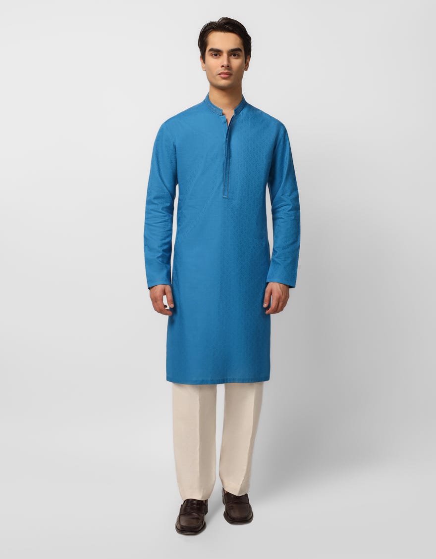 BLUE COTTON SEMI-FORMAL KURTA