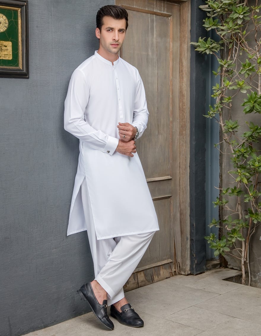 White Blended Unstitched Kameez Shalwar Fabric | Jjms-3002-R18