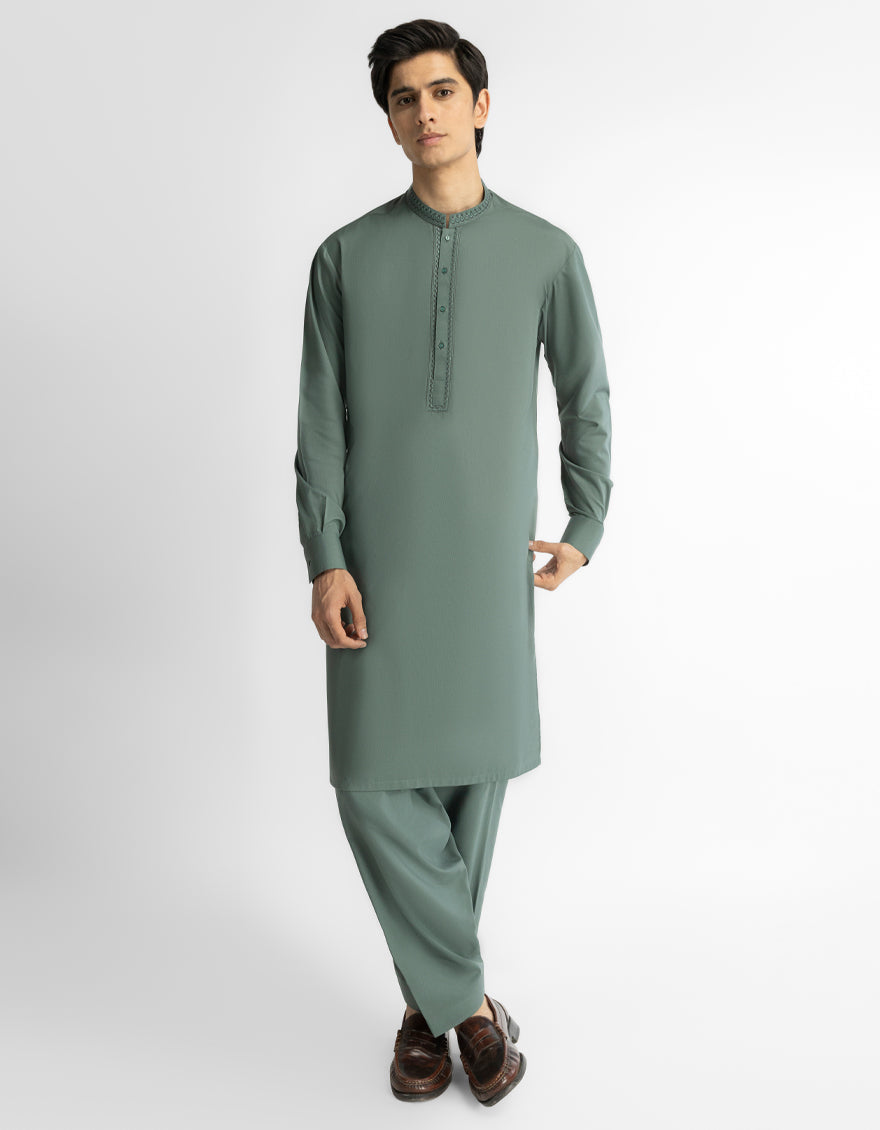 GREEN SEMI-FORMAL KAMEEZ SHALWAR