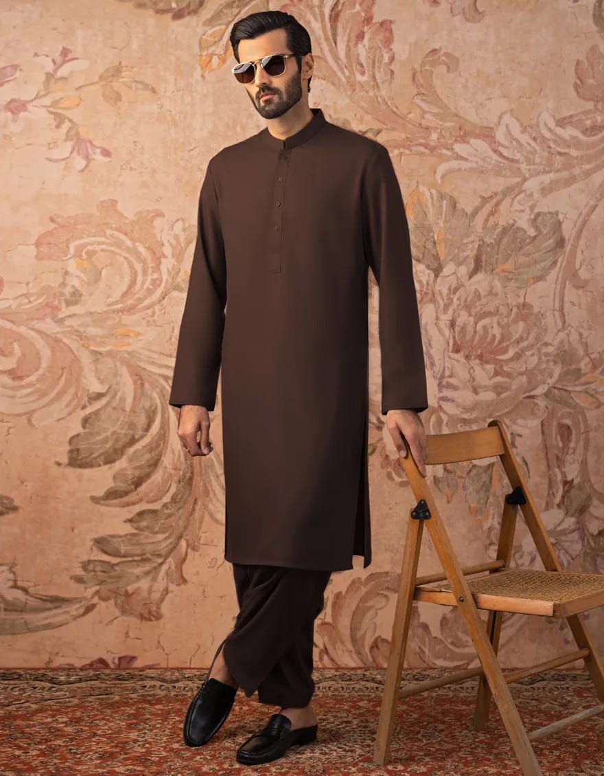 Brown Blended Unstitched Kameez Shalwar Fabric | Jjms-3005-R5