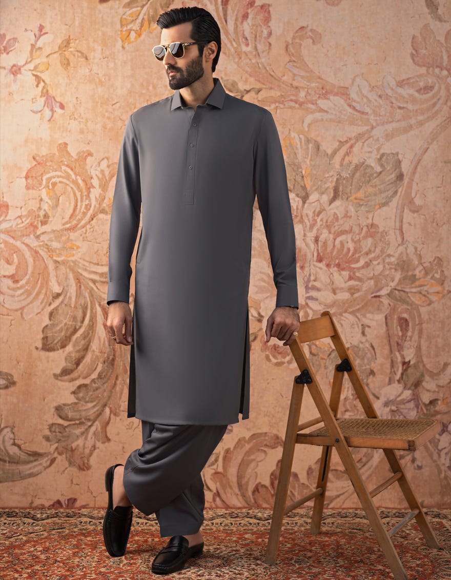 Grey Blended Unstitched Kameez Shalwar Fabric | Jjms-3005-R3