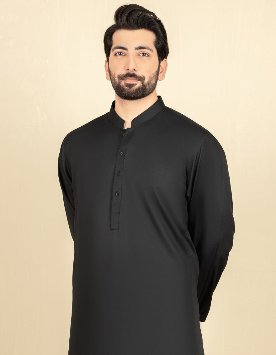 Black Blended Men's Kameez Shalwar | Jjks-A-30778-R30-Ap
