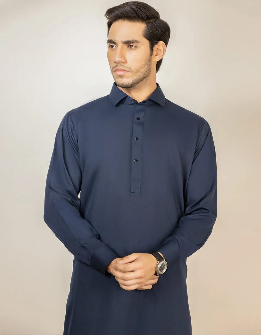 Blue Blended Men's Kameez Shalwar | Jjks-A-30779-R27