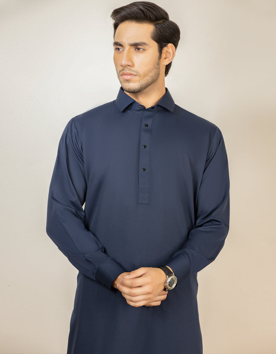Navy Blue Plain Kameez Shalwar