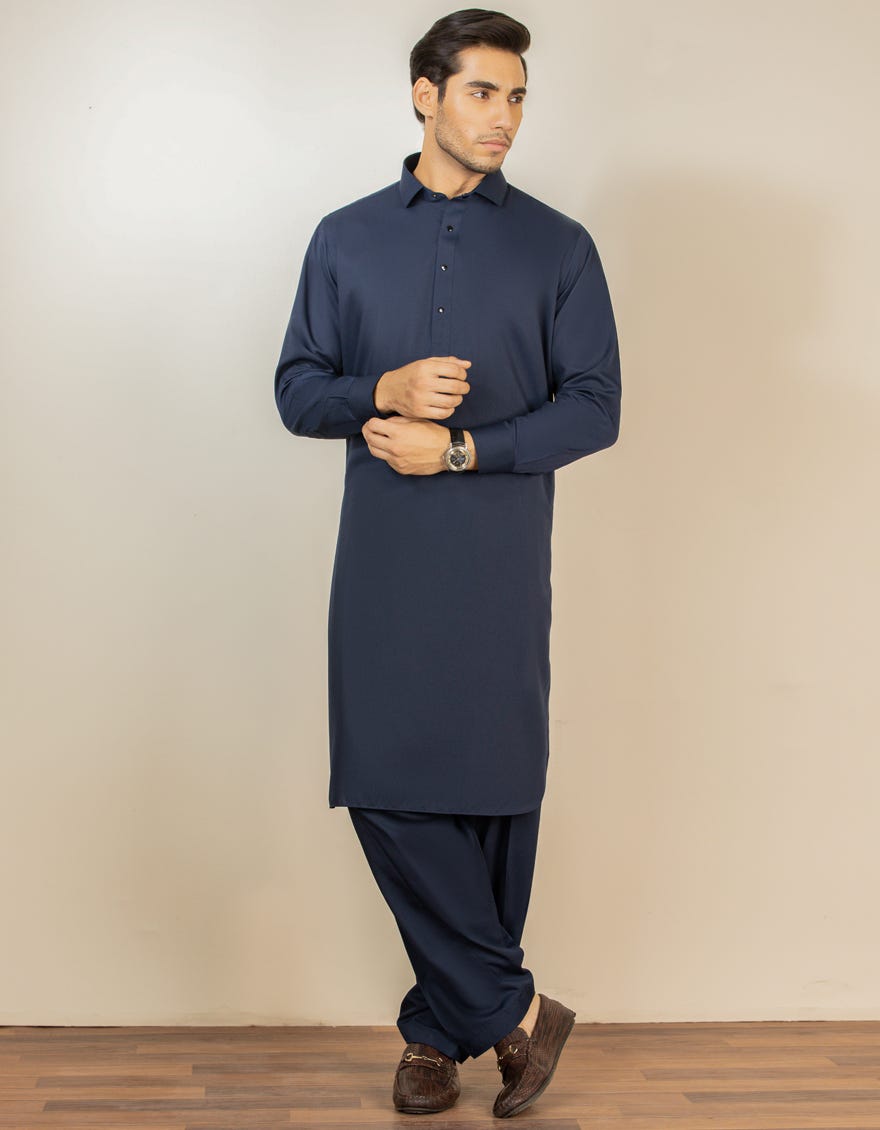 Navy Blue Blended Kameez Shalwar