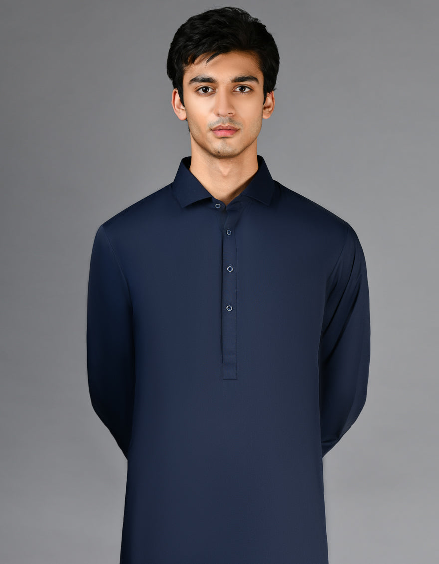 Navy Blue Plain Kameez Shalwar