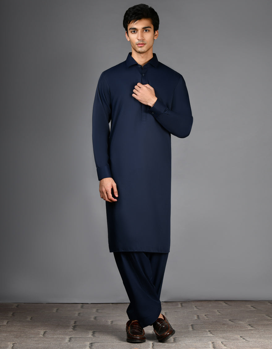 Navy Blue Plain Kameez Shalwar