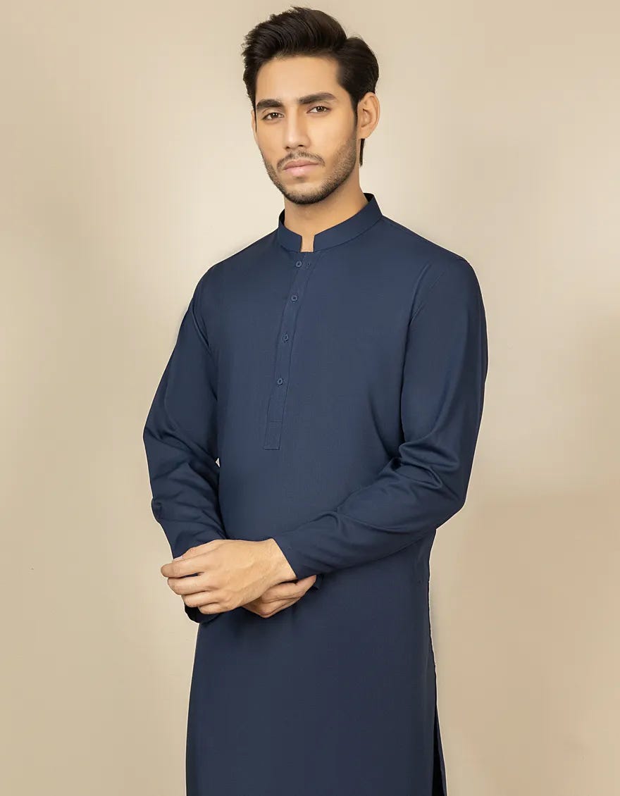 Navy Blue Blended Men's Kameez Shalwar | Jjks-A-30780-R29-Ap
