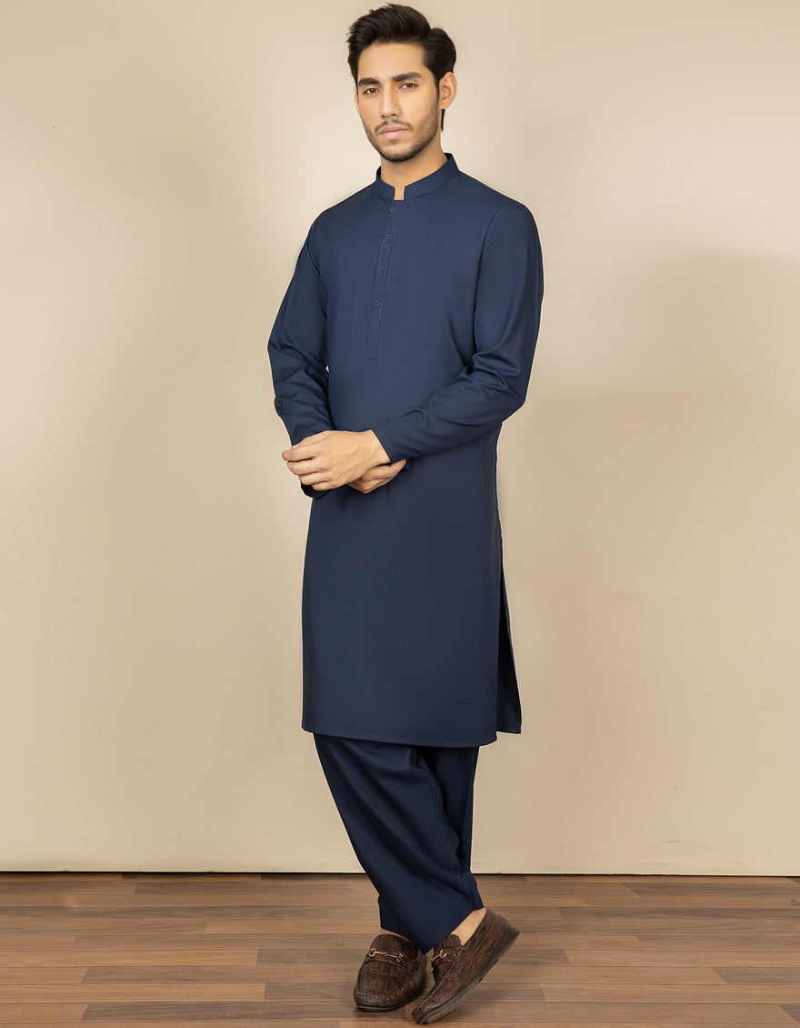 Navy Blue Plain Kameez Shalwar