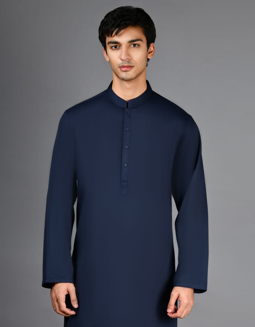 Navy Blue Blended Men's Kameez Shalwar | Jjks-A-30780-R33-Ap