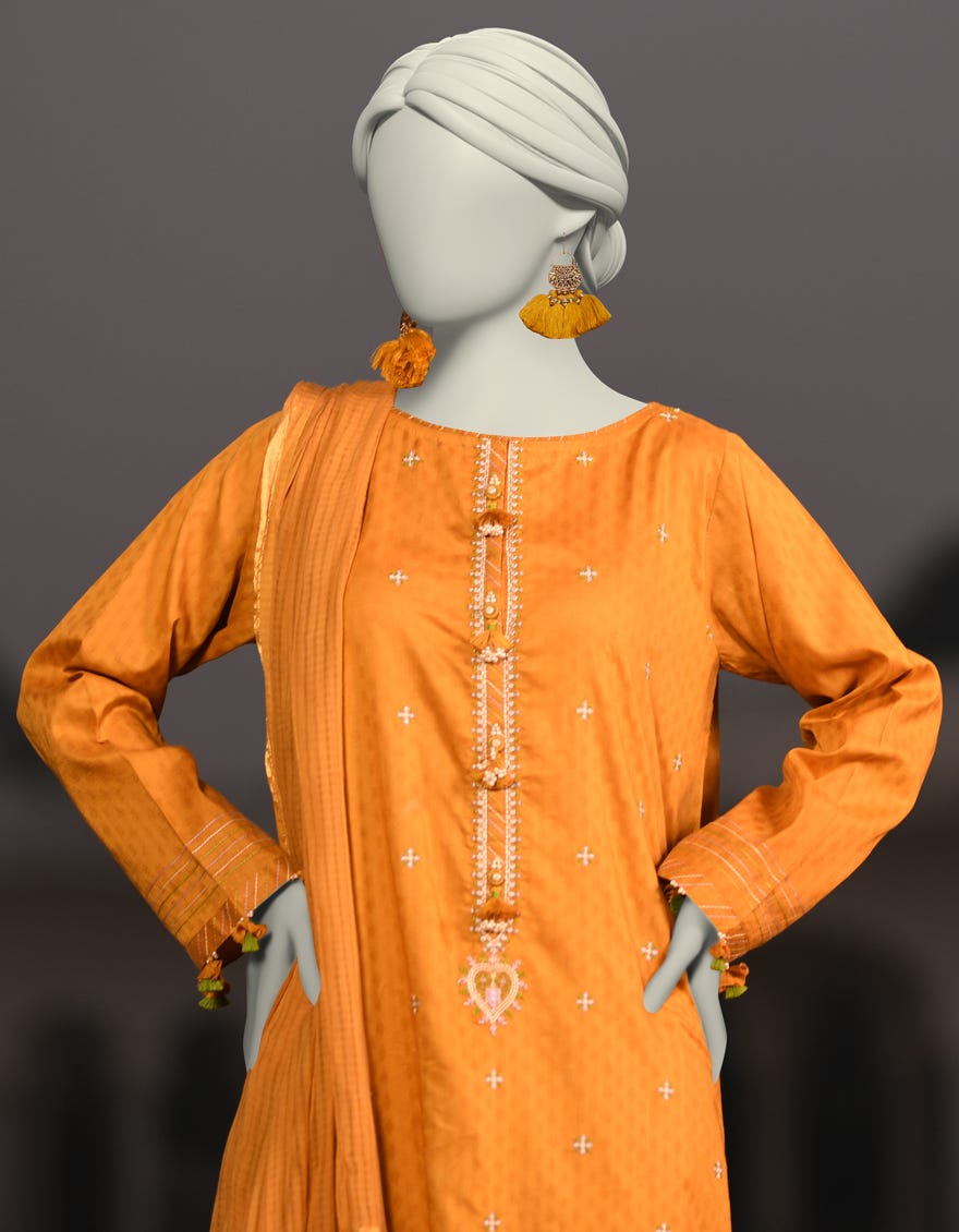 BROWN DOBBY EMBROIDERED UNSTITCHED 3PC | JLAWN-S-25-3079