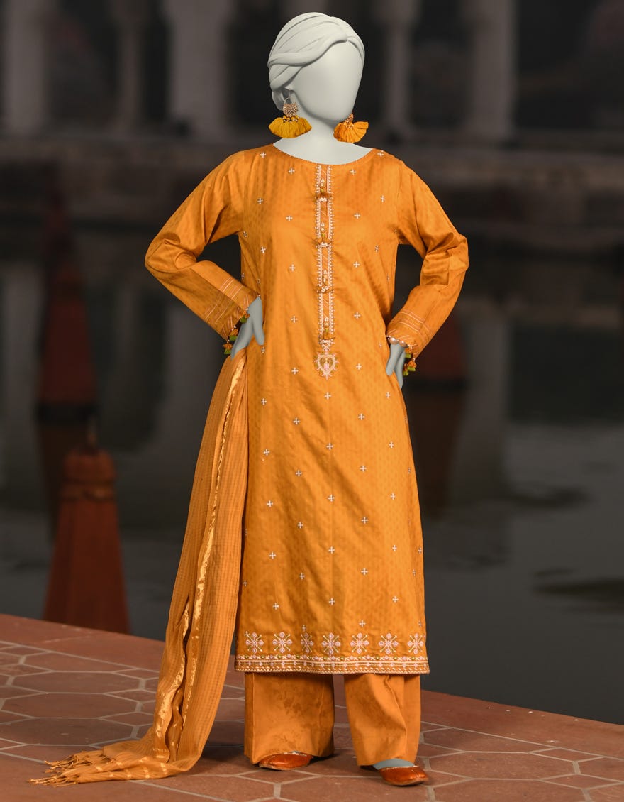 BROWN DOBBY EMBROIDERED UNSTITCHED 3PC | JLAWN-S-25-3079