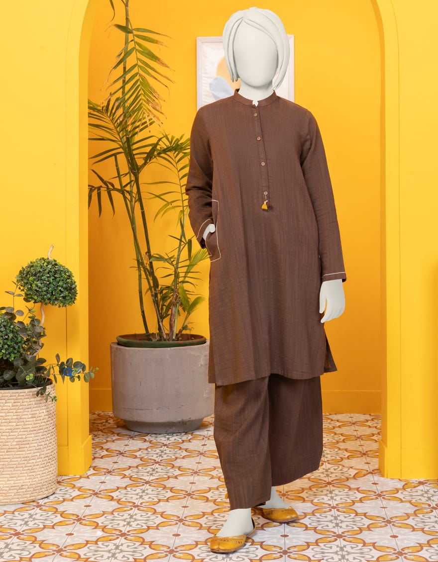 Brown Khaddar 2 Piece Stitched Dress | Jygk-S-Jwt-24-3206