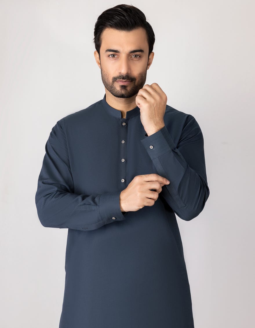 Dark Grey Cotton Men's Kameez Shalwar | Jjks-S-32621