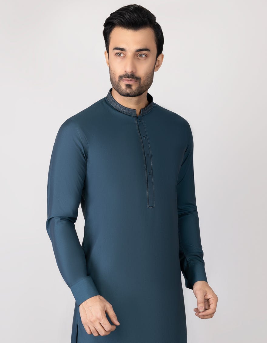 Teal Blended Men's Kameez Shalwar | Jjks-S-32622