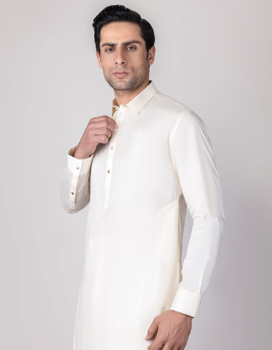Cream Cotton Men's Kameez Shalwar | Jjks-S-32630