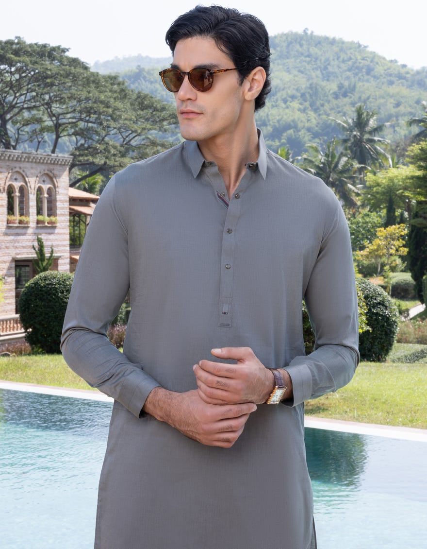 Sage Green Cotton Men's Kameez Shalwar | Jjks-S-32637