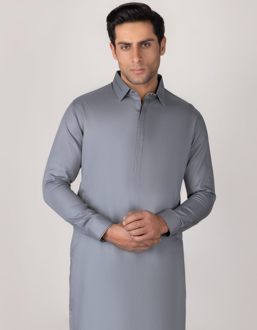 Grey Cotton Men's Kameez Shalwar | Jjks-S-32672