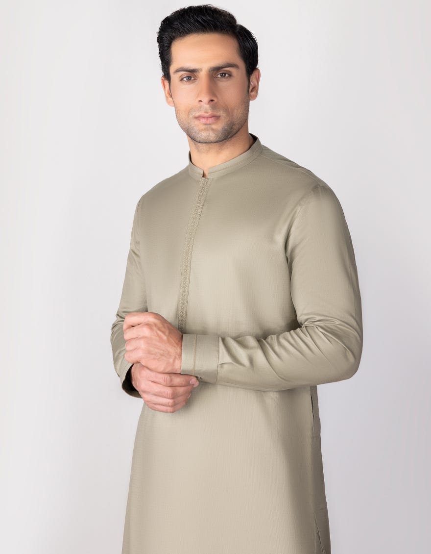 Olive Green Cotton Men's Kameez Shalwar | Jjks-S-32674