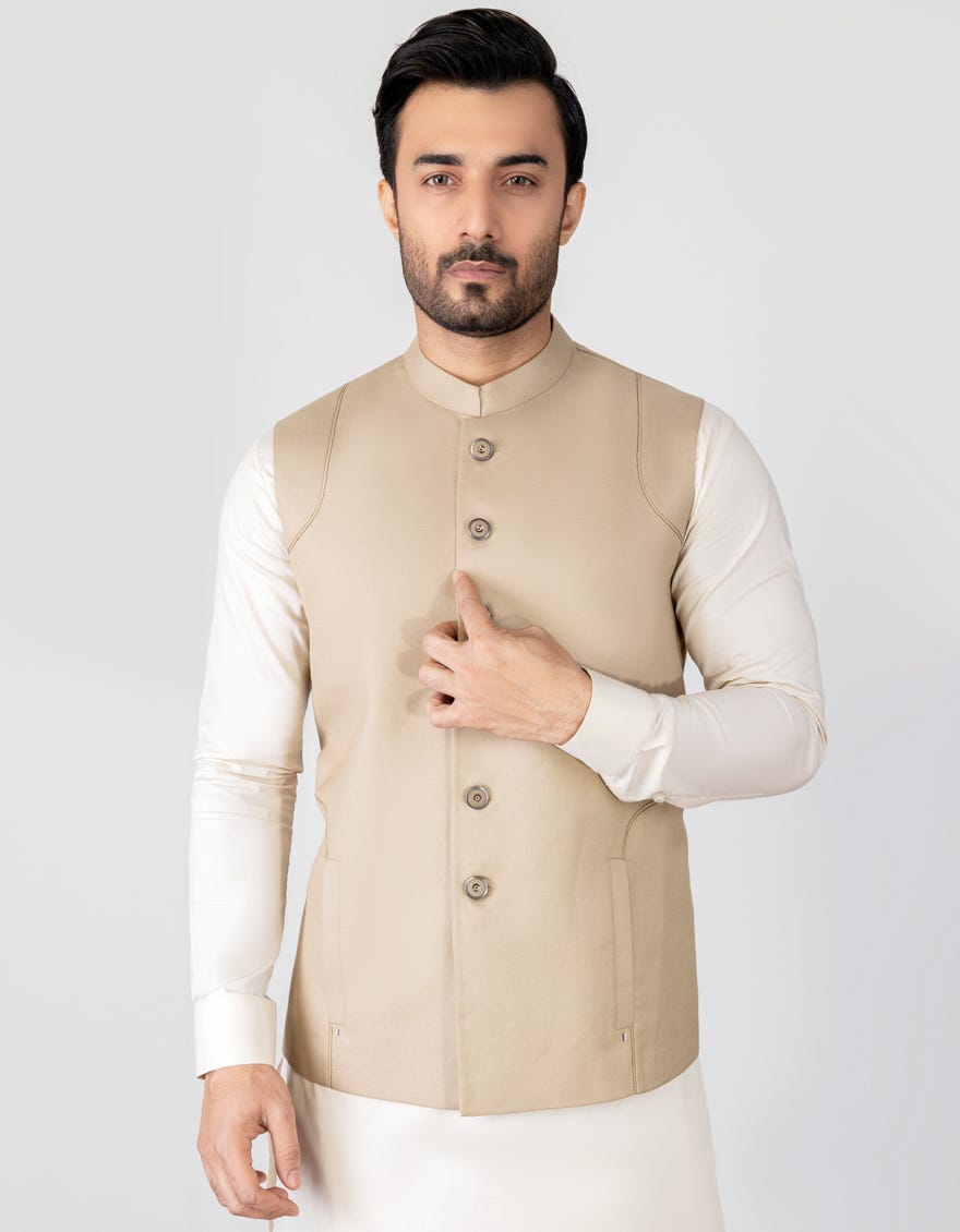 Beige Blended Waistcoat | Jjvc-32680