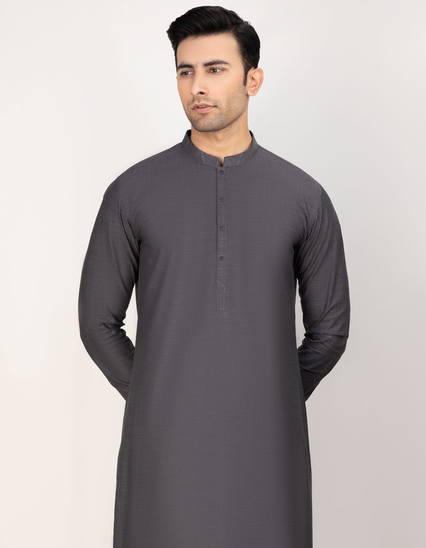 Charcoal Cotton Men's Kameez Shalwar | Jjks-A-32681