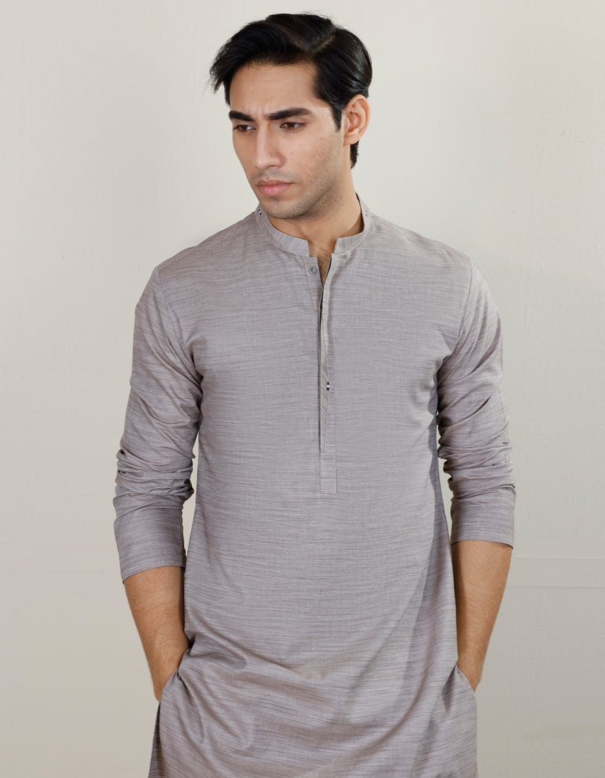 Hatched Brown Cotton Men's Kurta | Jjk-S-32685