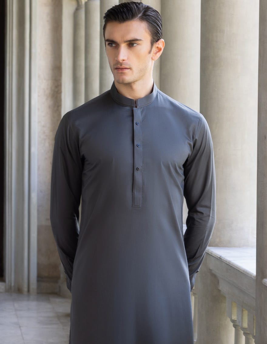 Greyish Green Cotton Men's Kameez Shalwar | Jjks-S-32689