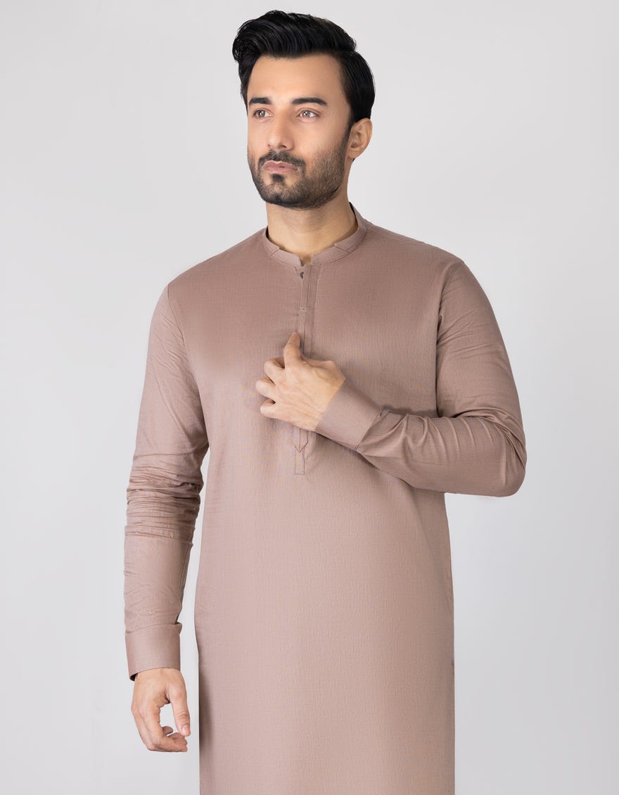 Pale Brown Cotton Men's Kameez Shalwar | Jjks-S-32696