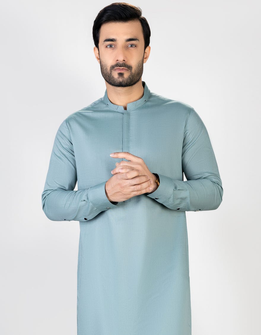Sea Green Cvc Men's Kurta Pajama | Jjkp-A-32702