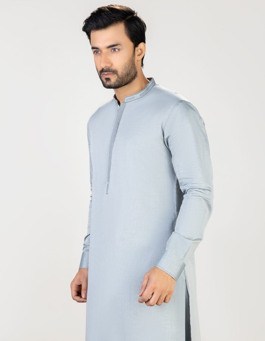 Light Grey Cotton Men's Kameez Shalwar | Jjks-S-32705