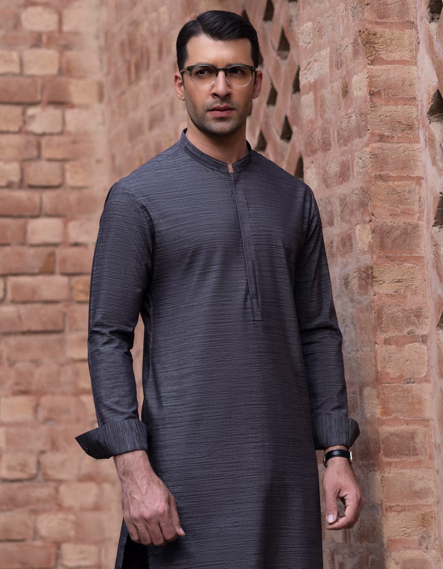 DARK GREY BLENDED KURTA PAJAMA | JJKP-S-32710