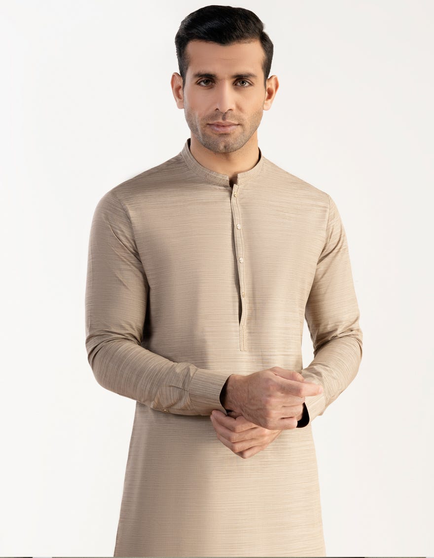 Beige Blended Men's Kurta Pajama | Jjkp-S-32711