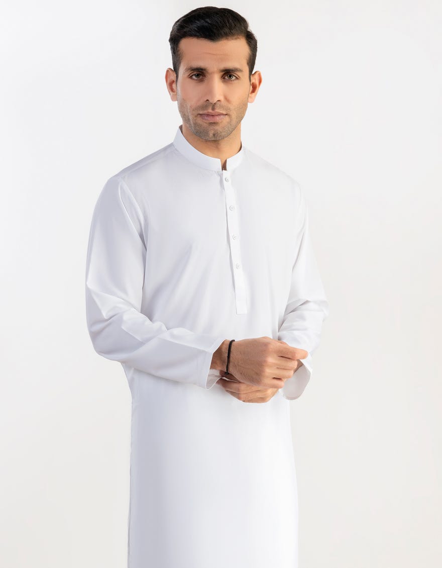 White Blended Men's Kameez Shalwar | Jjks-A-30728-R16-Ap
