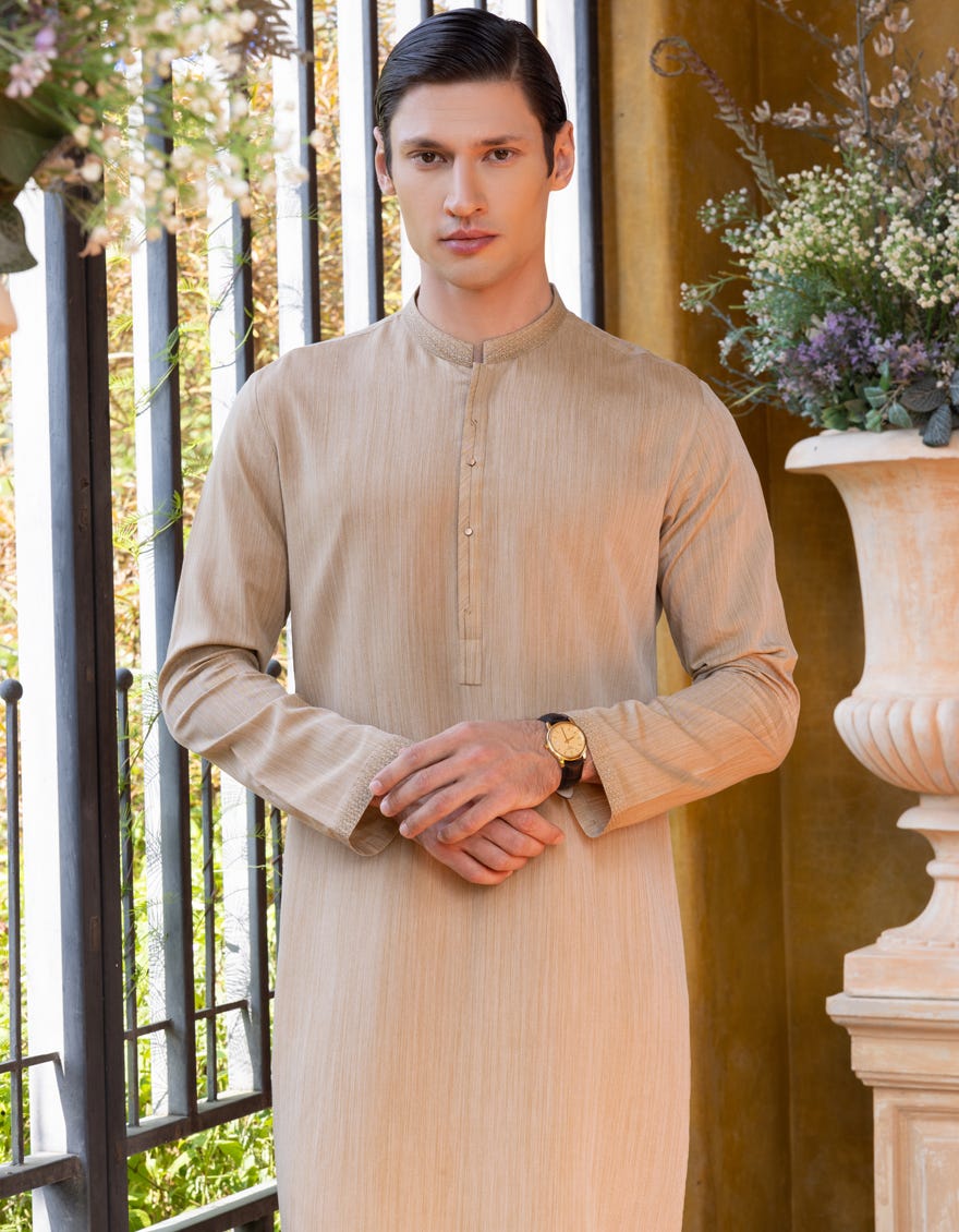 BEIGE BLENDED KURTA | JJK-S-32714