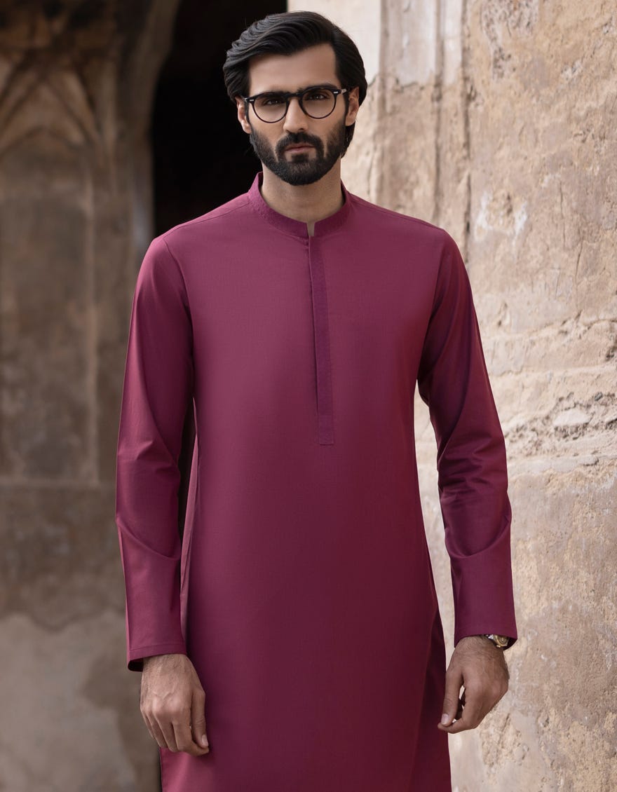 Maroon Blended Men's Kurta | Jjk-S-32720