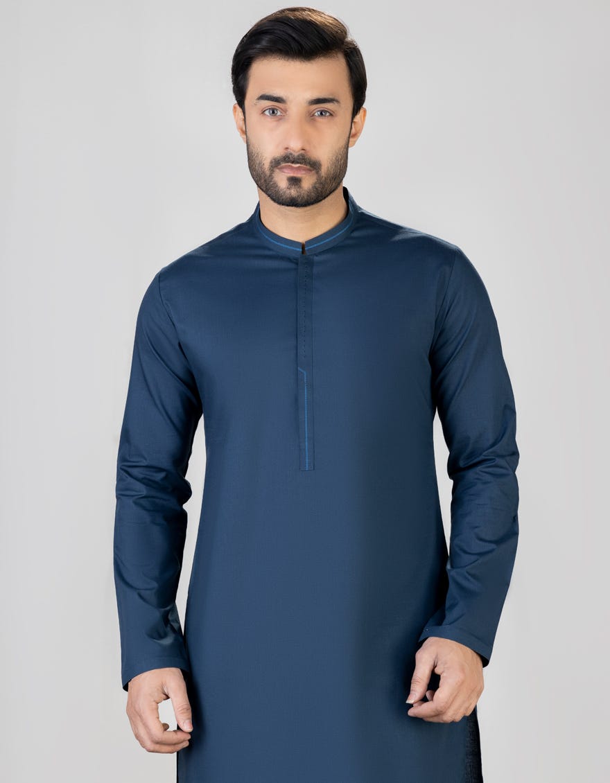 Dark Blue Blended Men's Kurta | Jjk-S-32721