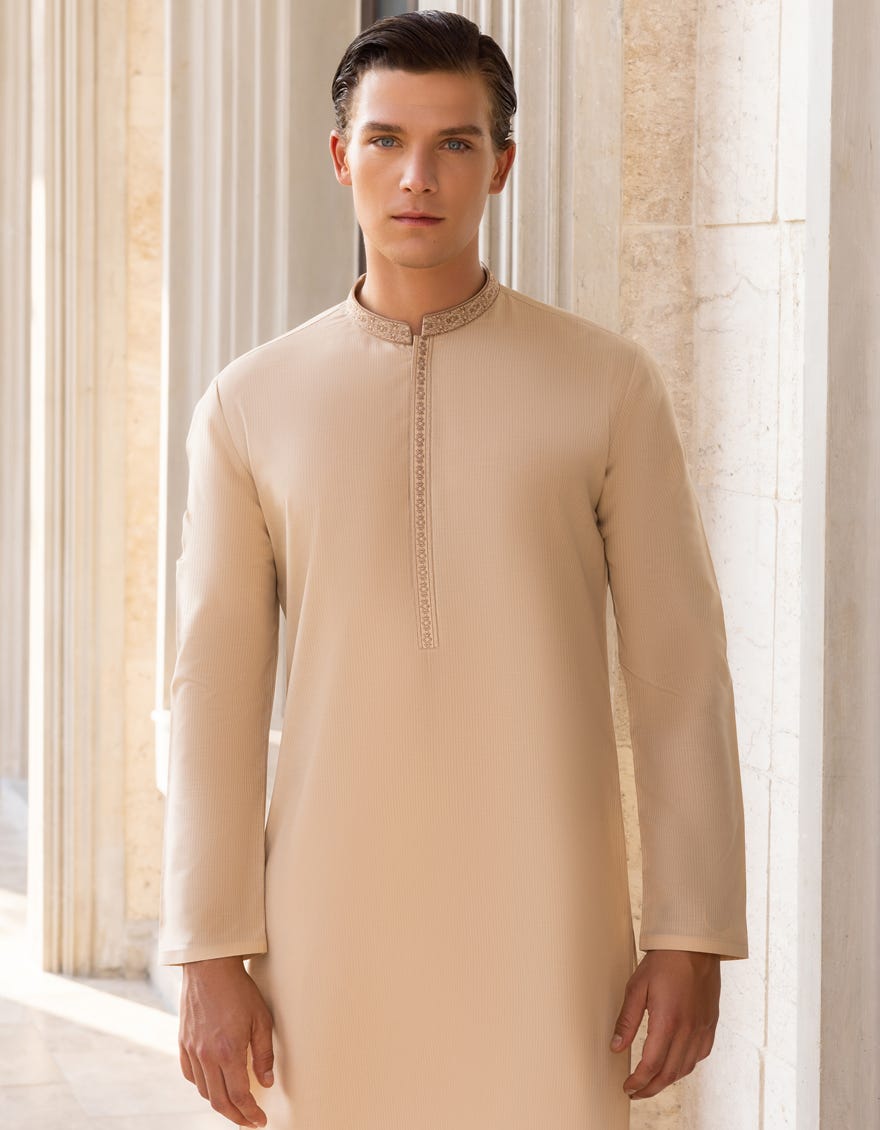 Fawn Blended Men's Kurta | Jjk-S-32723