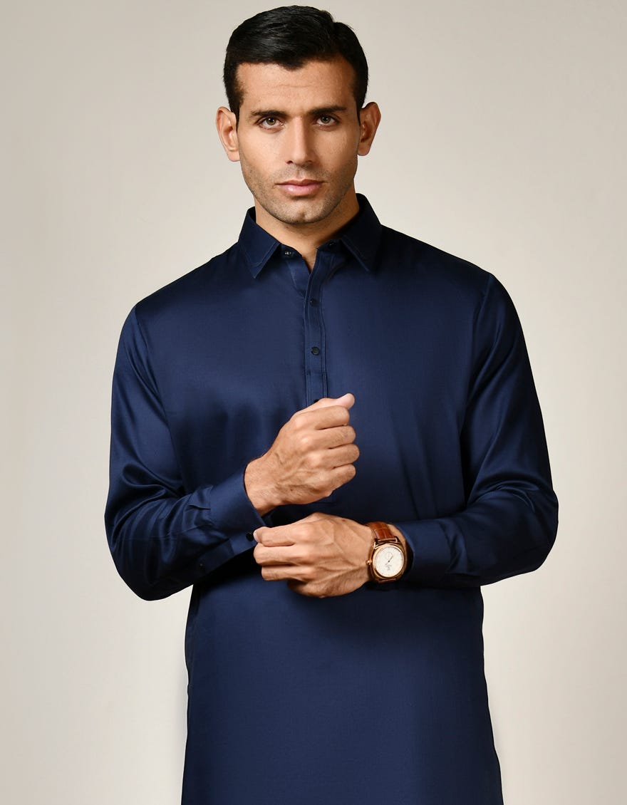 Blue Cotton Men's Kameez Shalwar | Jjks-A-32724