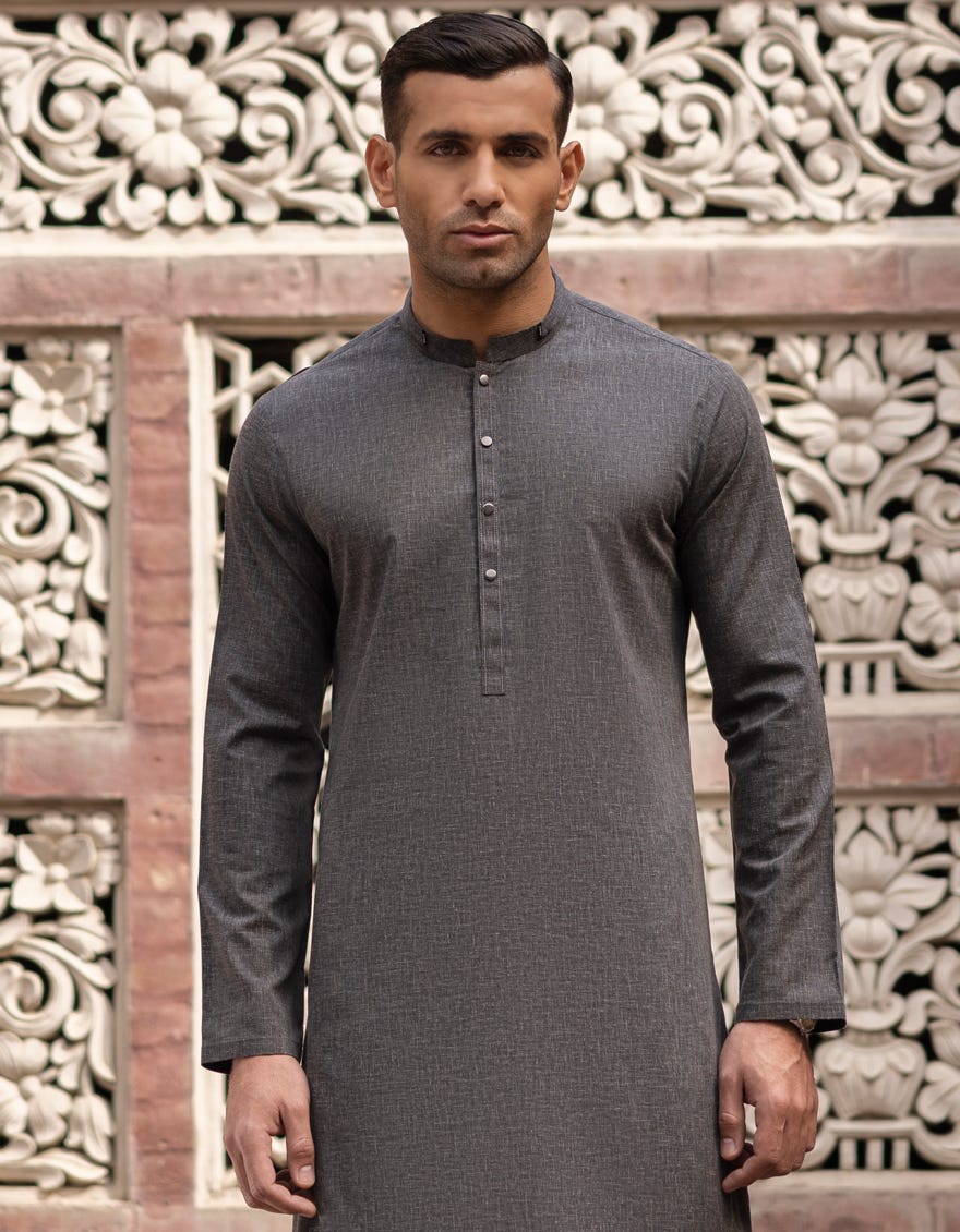 Grey Blended Men's Kameez Shalwar | Jjks-S-32726