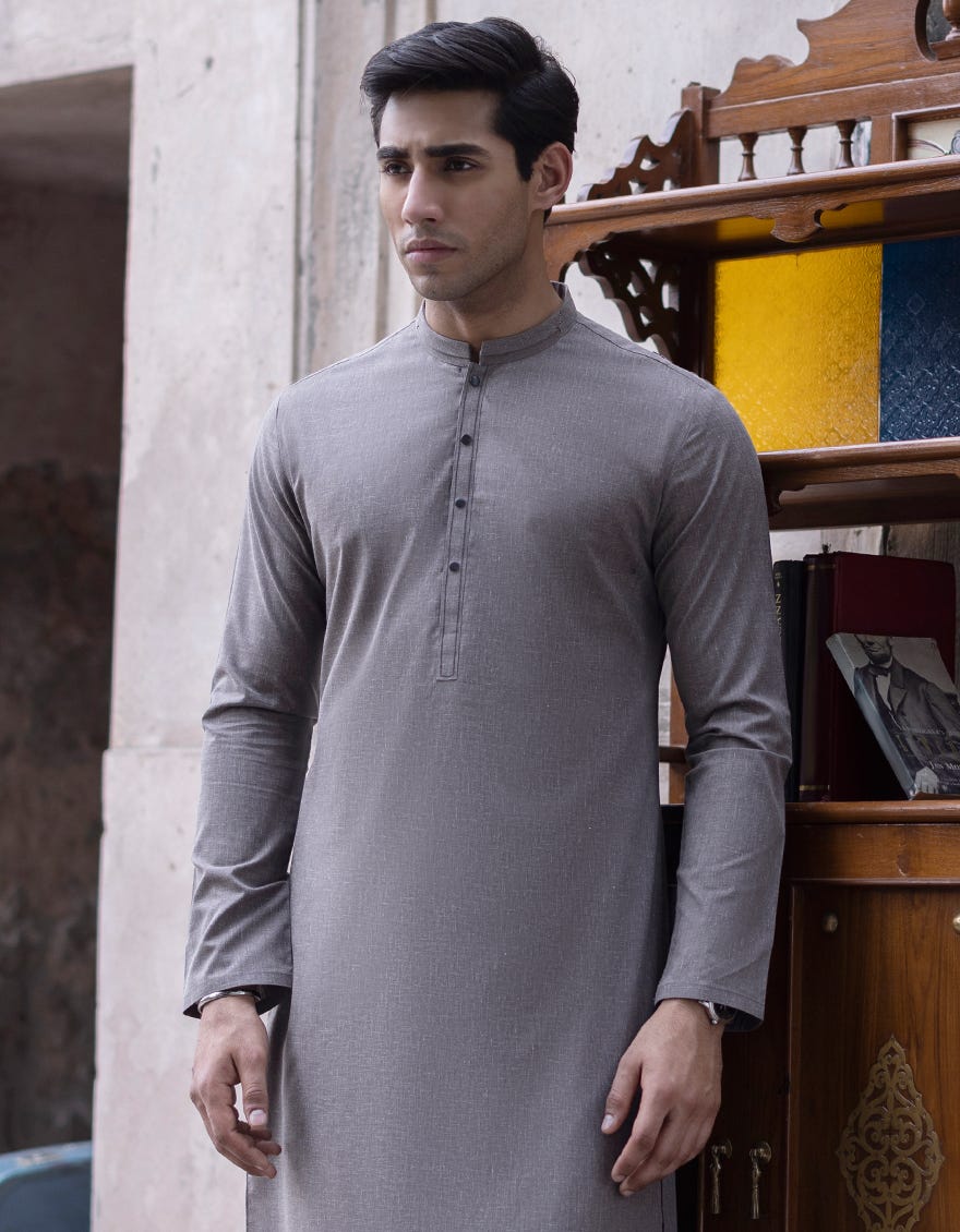 Mud Brown Blended Men's Kameez Shalwar | Jjks-S-32728