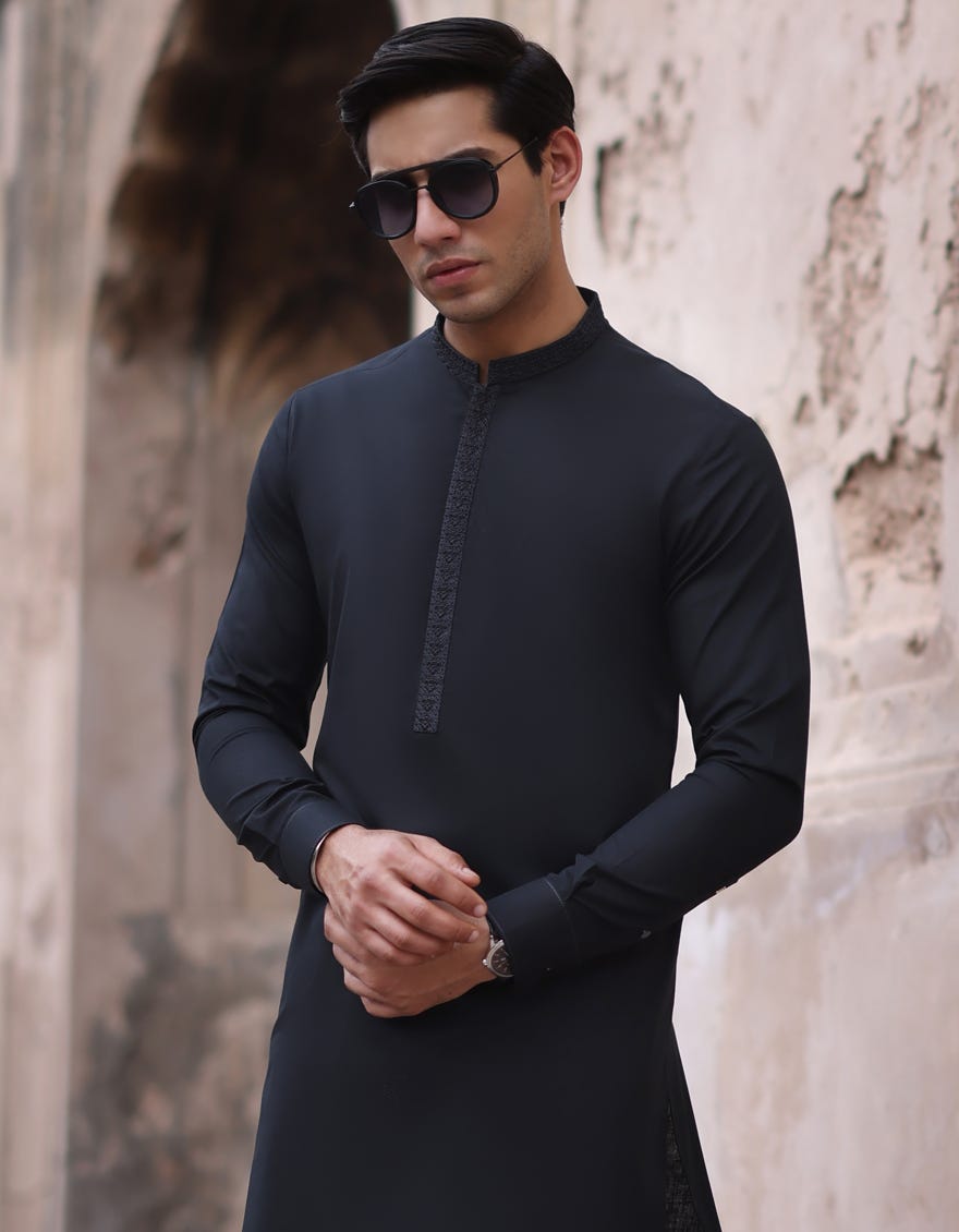 Black Blended Men's Kurta Pajama | Jjkp-S-32730