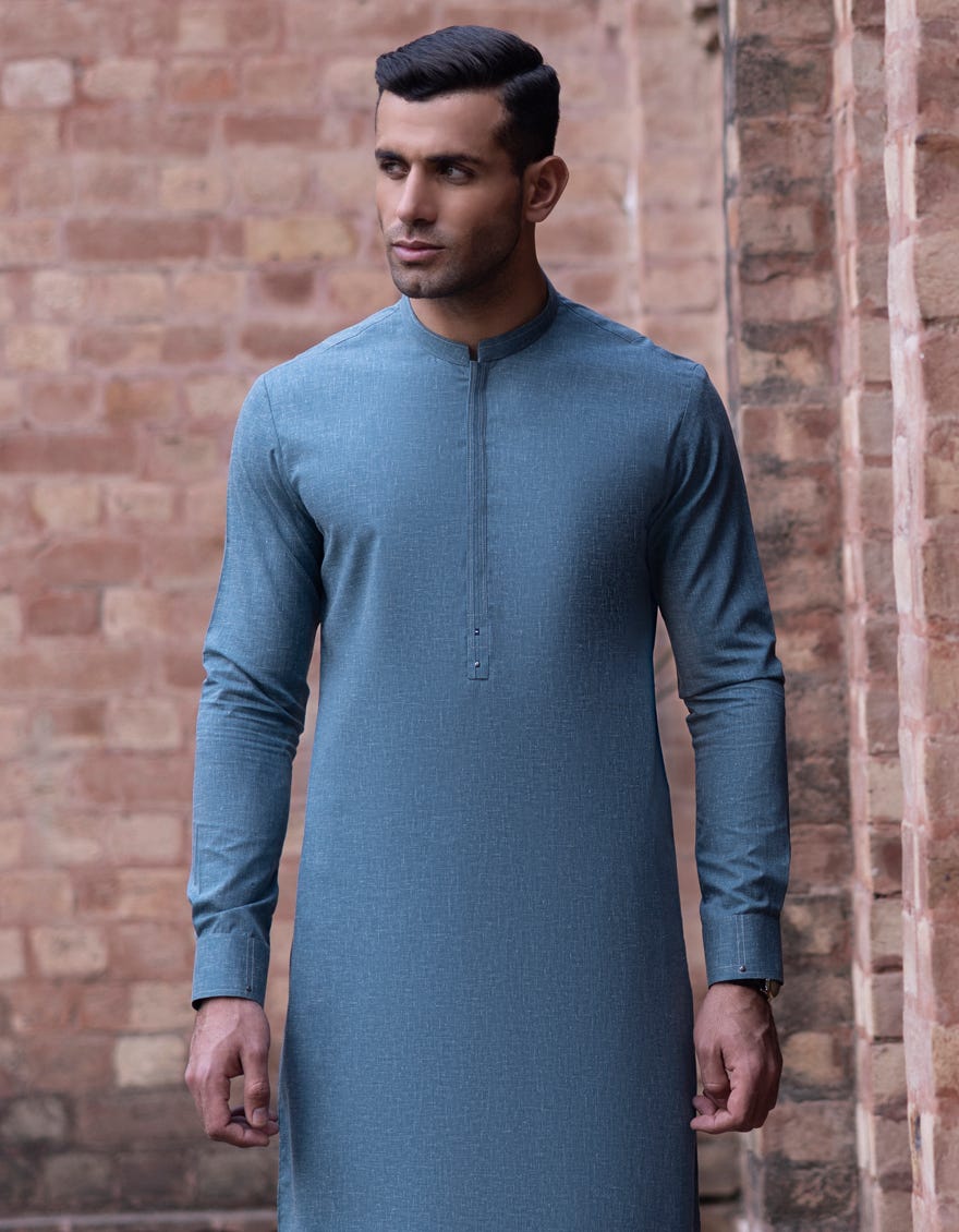 Teal Green Blended Men's Kameez Shalwar | Jjks-S-32731