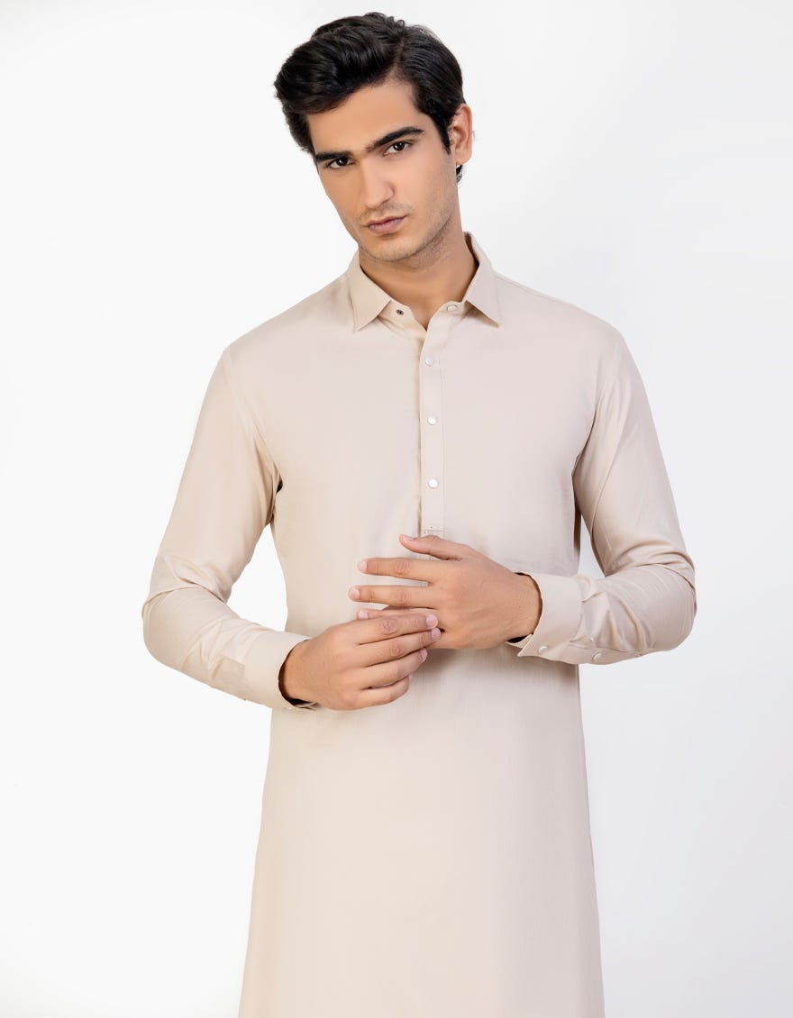 Fawn Cotton Men's Kameez Shalwar | Jjks-S-32733