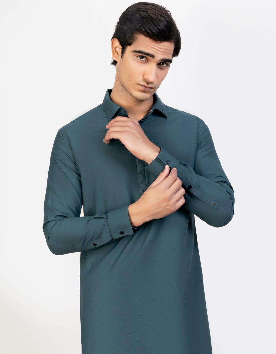 EMERALD GREEN BLENDED KAMEEZ SHALWAR | JJKS-S-32743