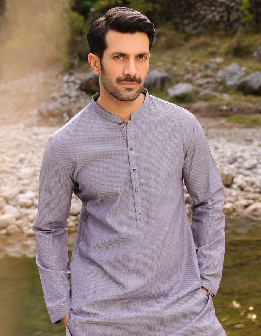 Smoke Grey Cotton Men's Kurta | Jjk-A-32751