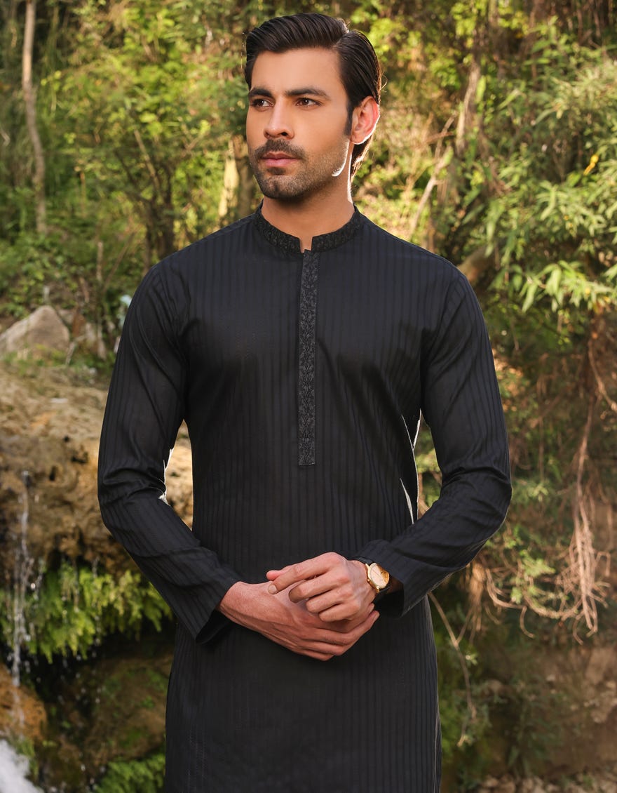 Black Cotton Men's Kurta | Jjk-S-32754