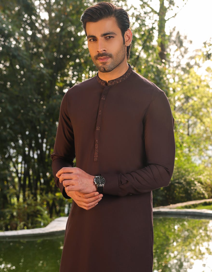 Maroon Blended Men's Kameez Shalwar | Jjks-S-32759