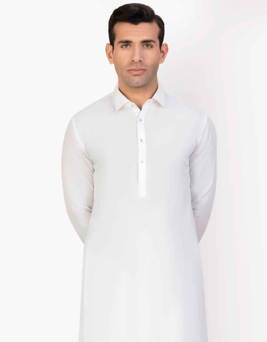 White Cotton Men's Kameez Shalwar | Jjks-S-32768